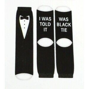 2 Pair Adult Black Tie Quarter Length Socks (Tuxedo & Phrases) One Size - NEW!!!